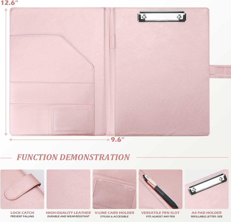 Tiankool Padfolio Portfolio Folder Binder-Faux Leather Portfolio Folder with Cover for A4 Notepad Holder, Business Portfolio for Resume, Legal Pad, Interview, Letter-Size Padfolio for Women/Men, Rose - Image 3